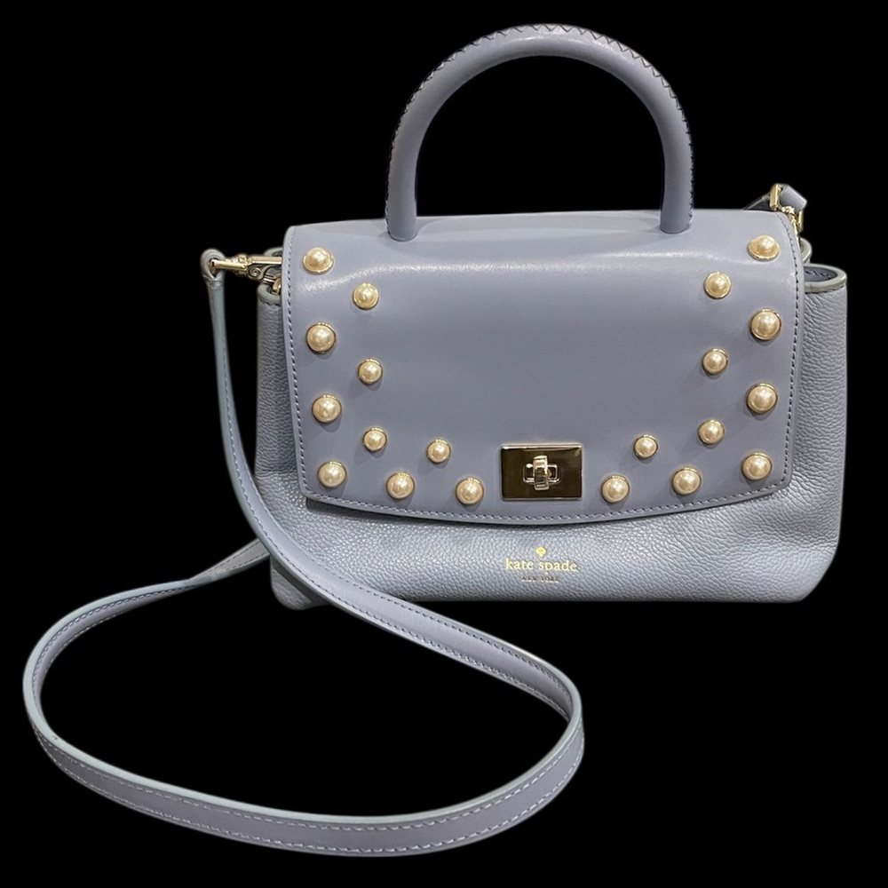 Kate Spade Crossbody Leather Satchel Serrano Place Pearl Shonna Light Blue